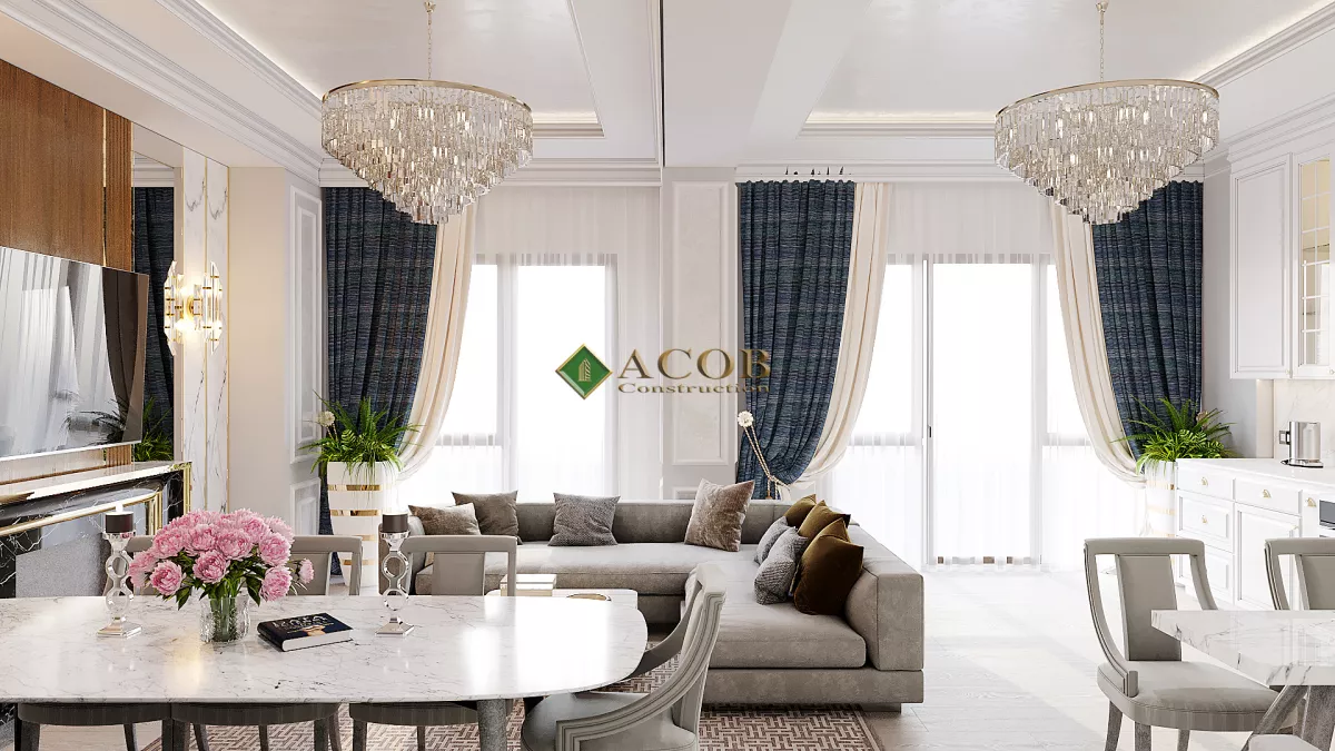 Ağ şəhər (125 m²) mənzilin interyer dizaynı
