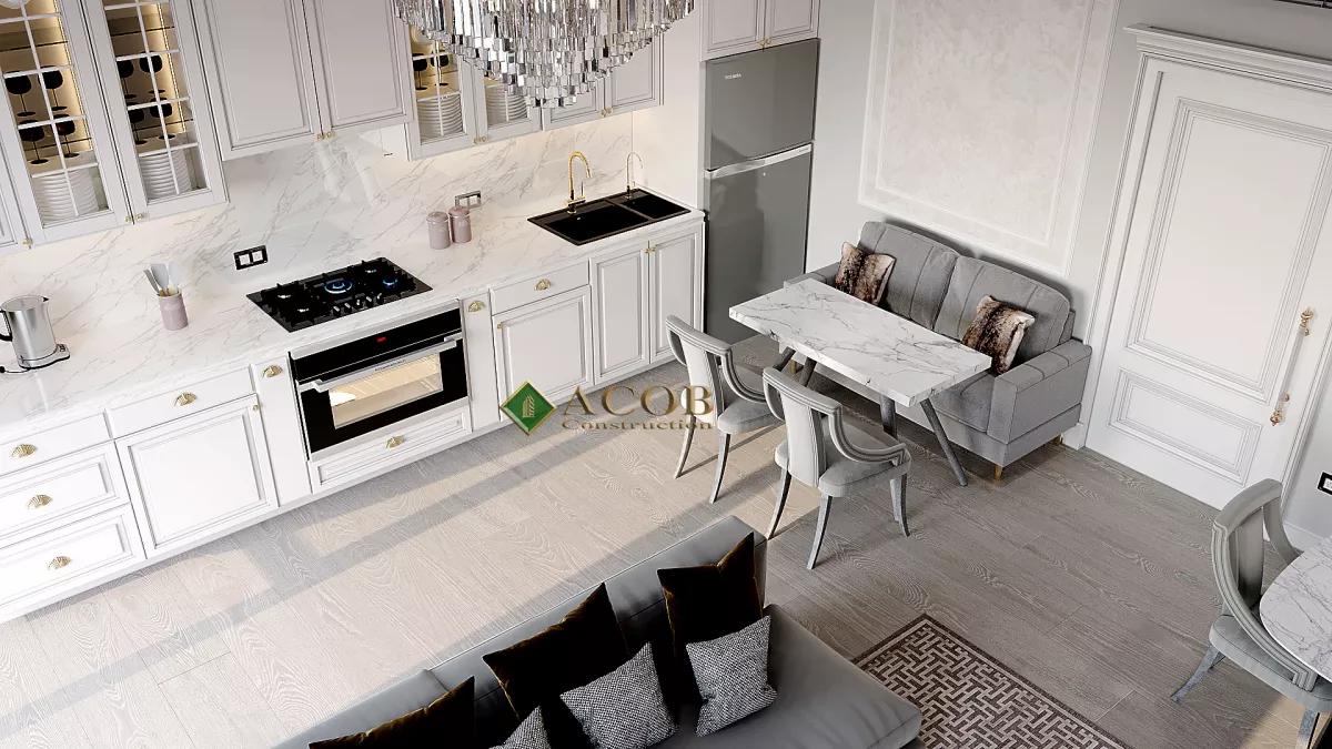 Ağ şəhər (125 m²) mənzilin interyer dizaynı