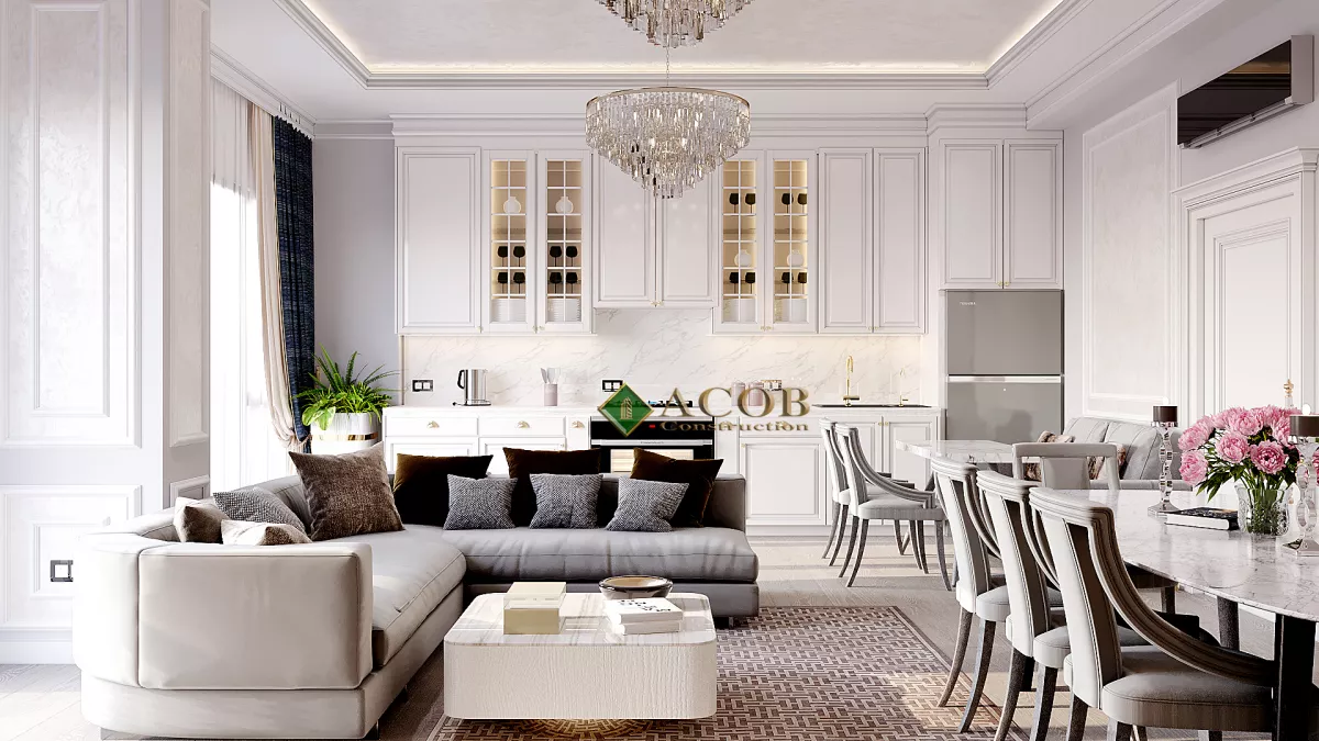 Ağ şəhər (125 m²) mənzilin interyer dizaynı