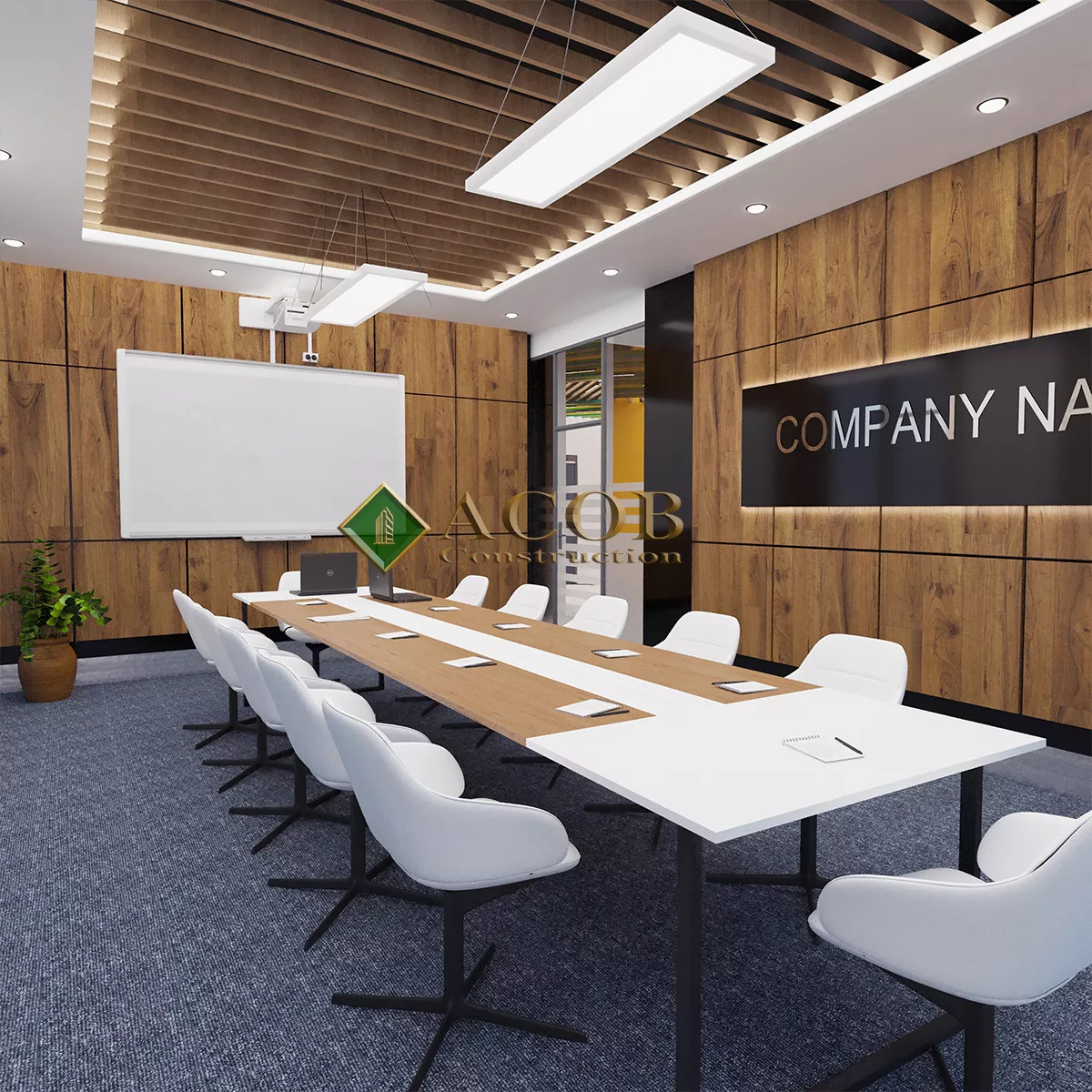 Ağ şəhər (220 m²) ofisin interyer dizaynı