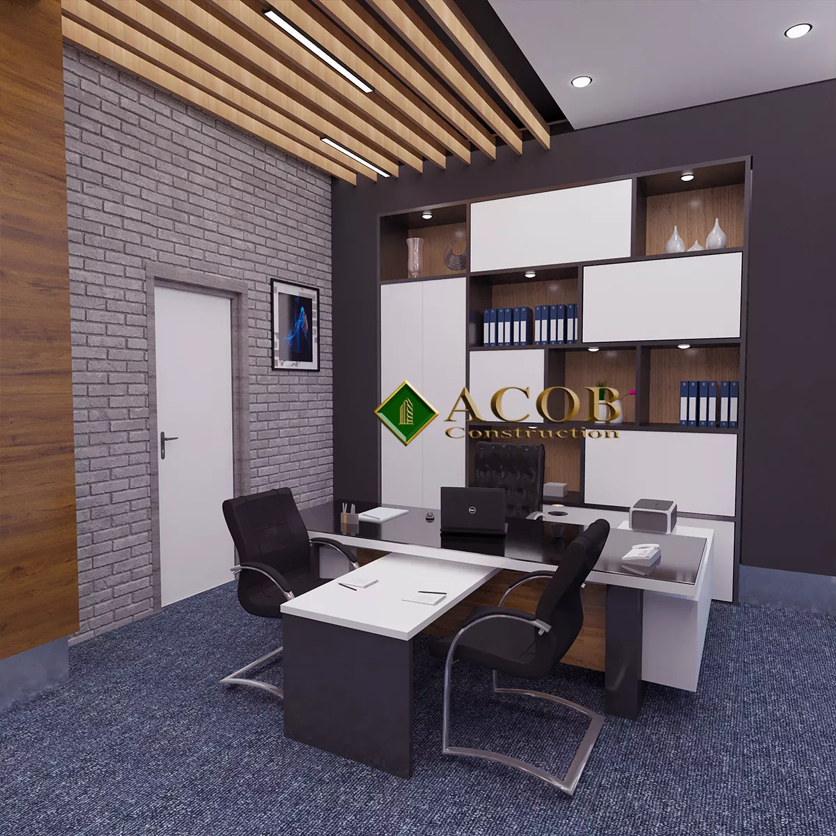 Ağ şəhər (220 m²) ofisin interyer dizaynı