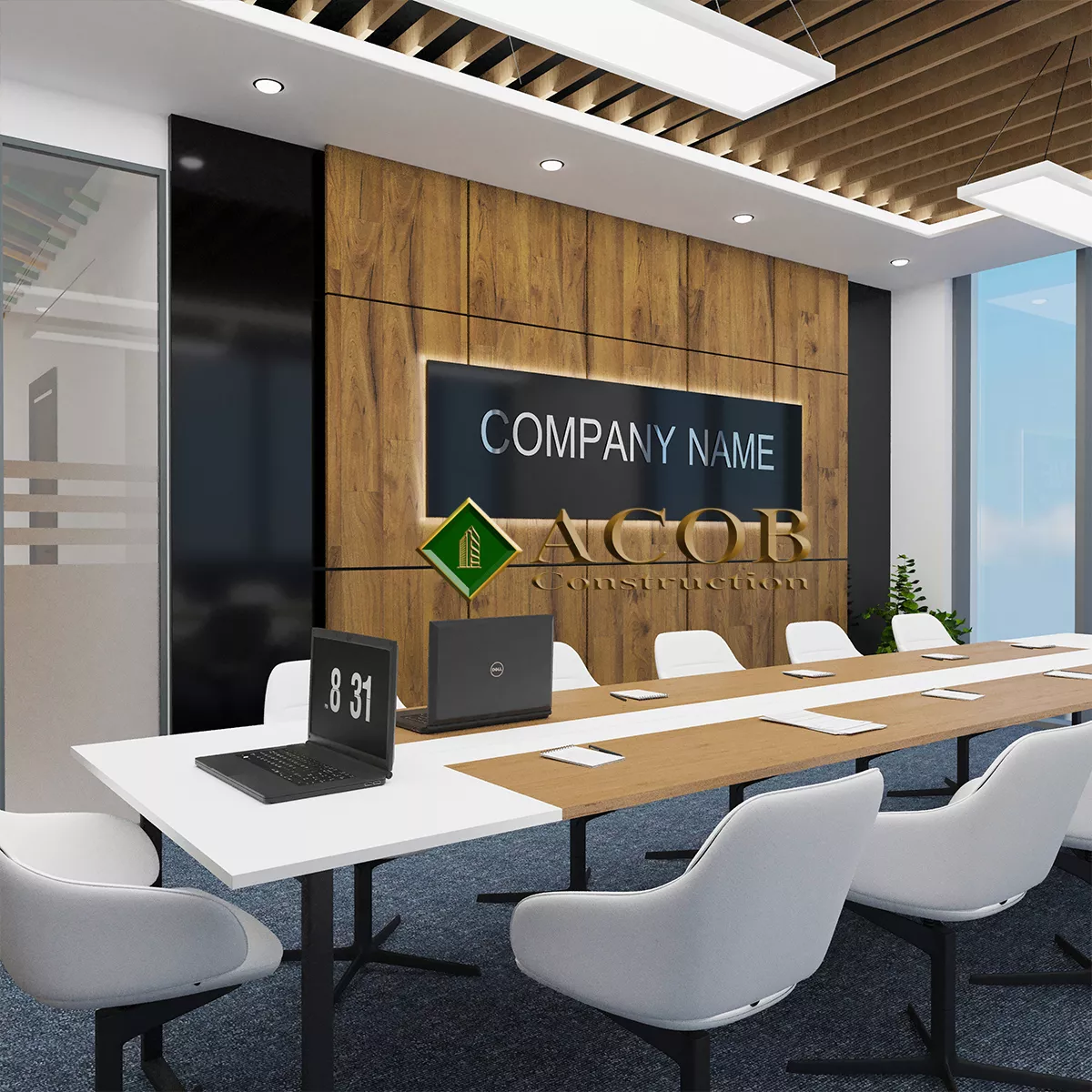 Ağ şəhər (220 m²) ofisin interyer dizaynı
