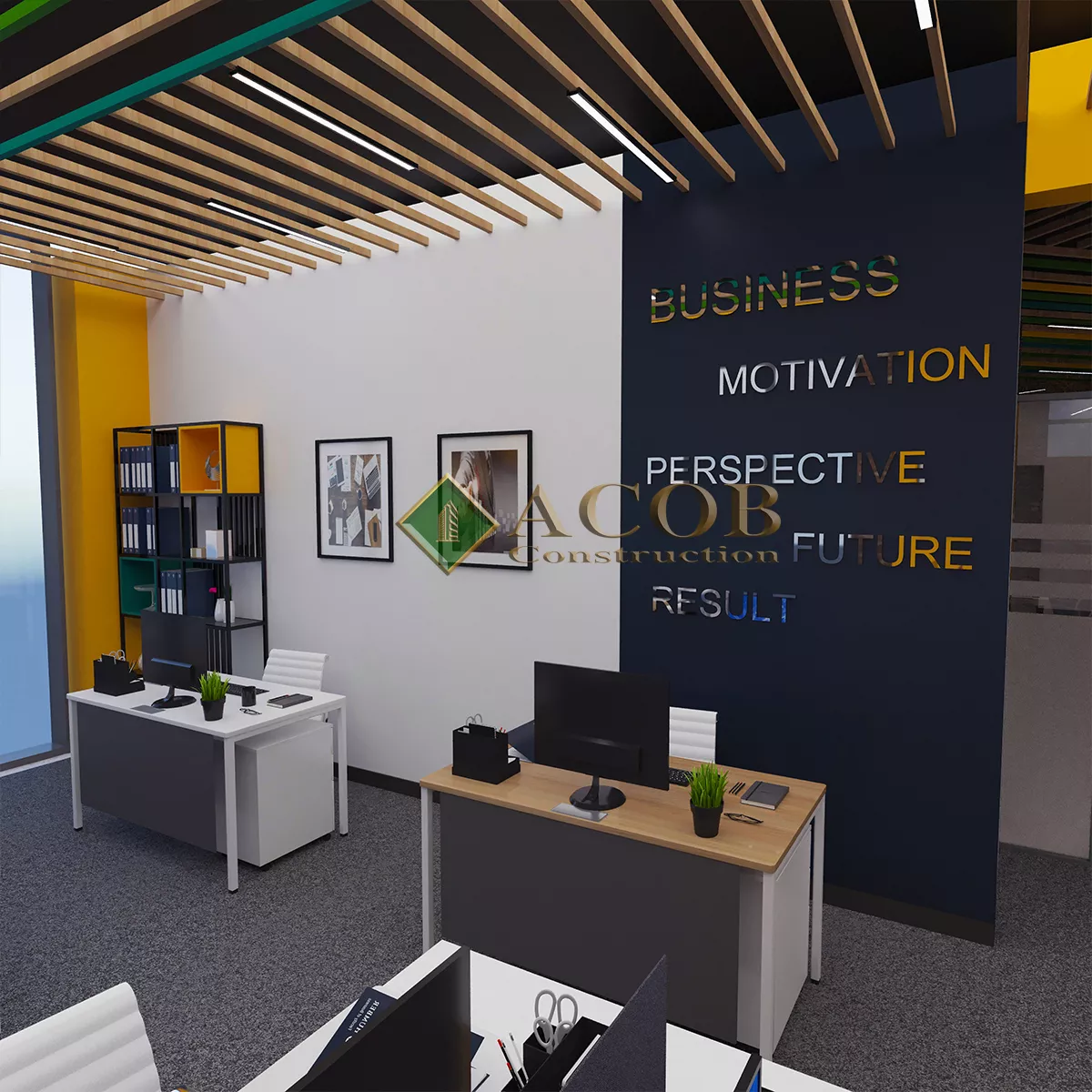 Ağ şəhər (220 m²) ofisin interyer dizaynı