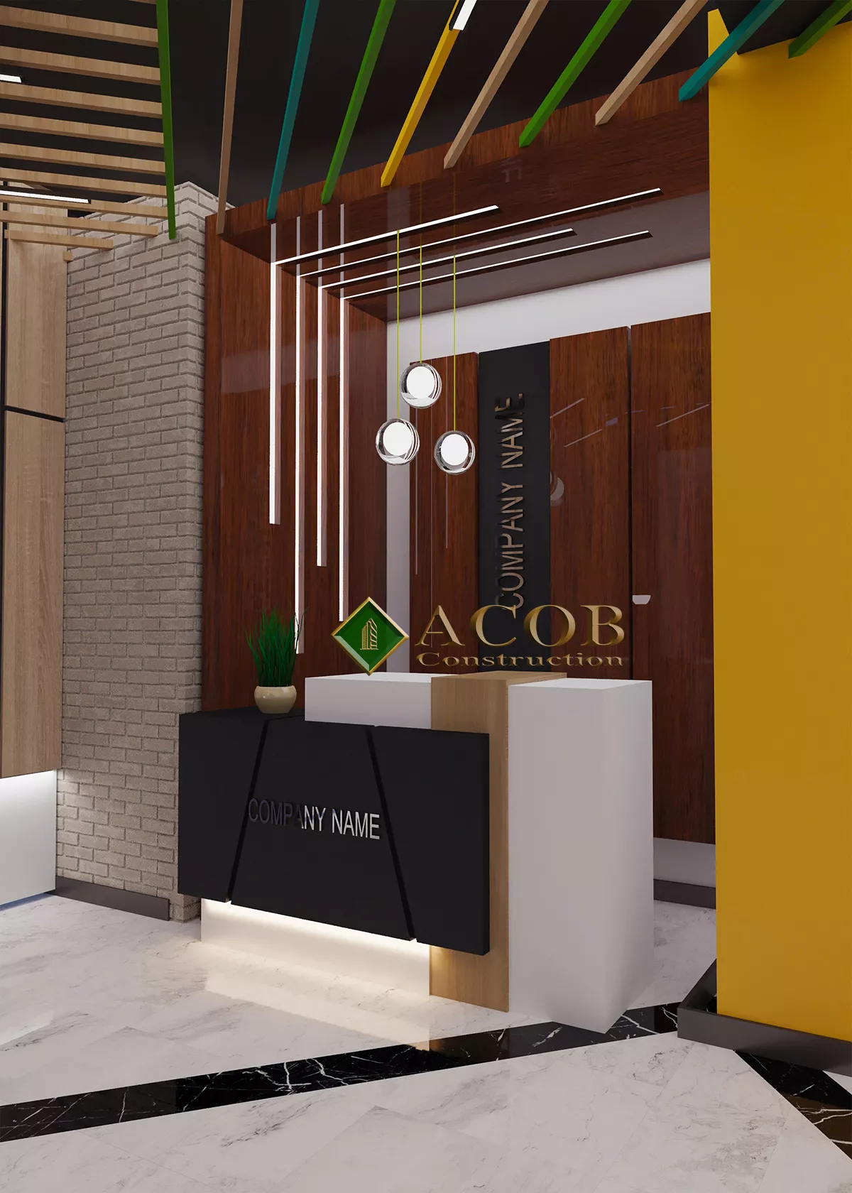Ağ şəhər (220 m²) ofisin interyer dizaynı