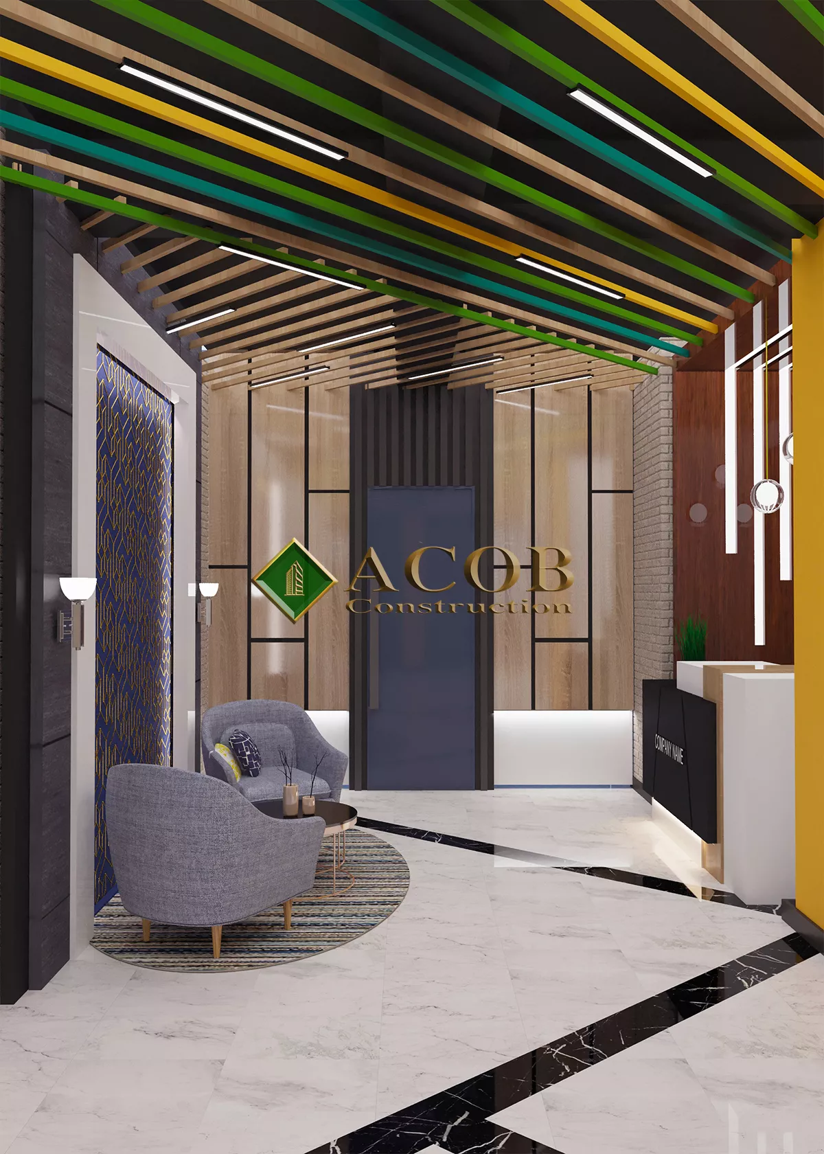 Ağ şəhər (220 m²) ofisin interyer dizaynı