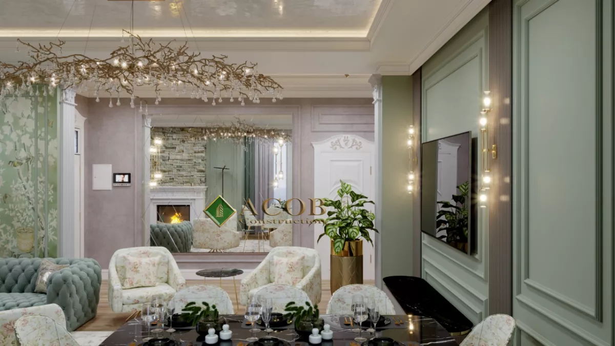 Ləhic (210 m²) bağ evinin interyer dizaynı. Neoklassika