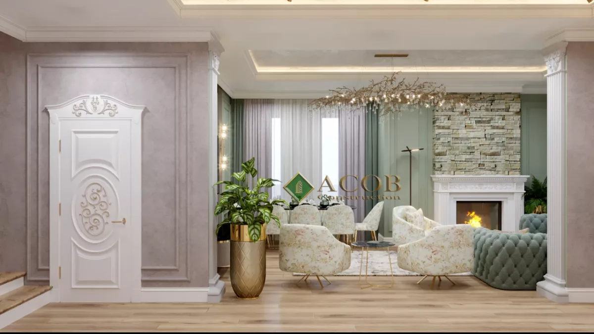 Ləhic (210 m²) bağ evinin interyer dizaynı. Neoklassika