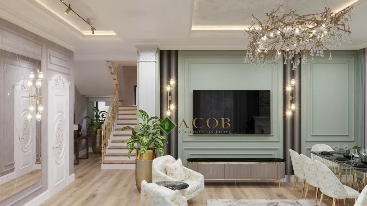Ləhic (210 m²) bağ evinin interyer dizaynı. Neoklassika