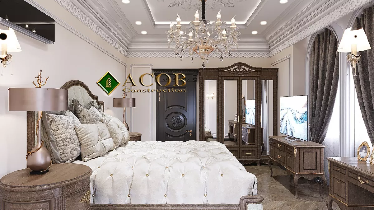 Badamdar (320 m²) villanın interyer dizaynı. Neoklassika