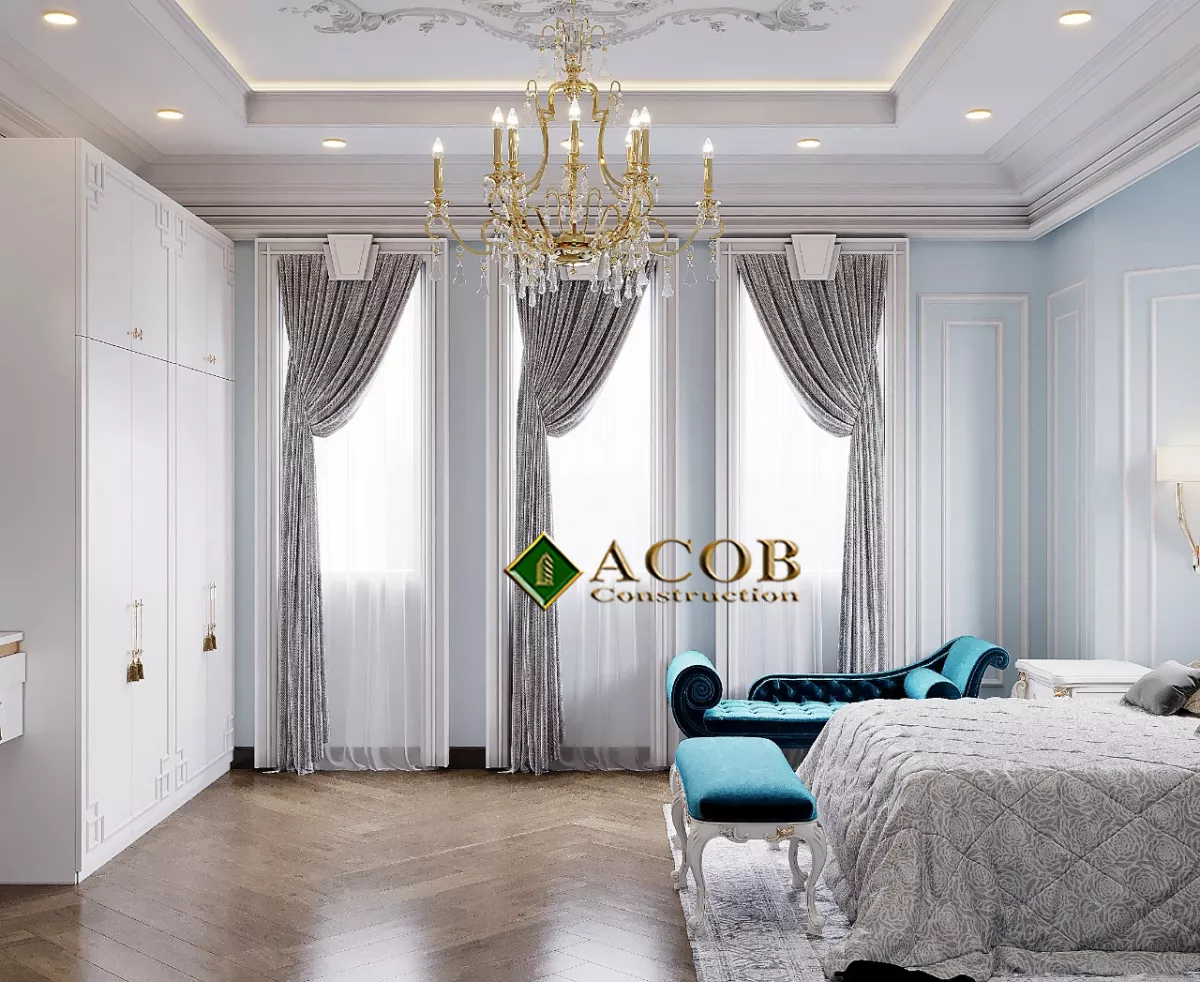 Badamdar (320 m²) villanın interyer dizaynı. Neoklassika