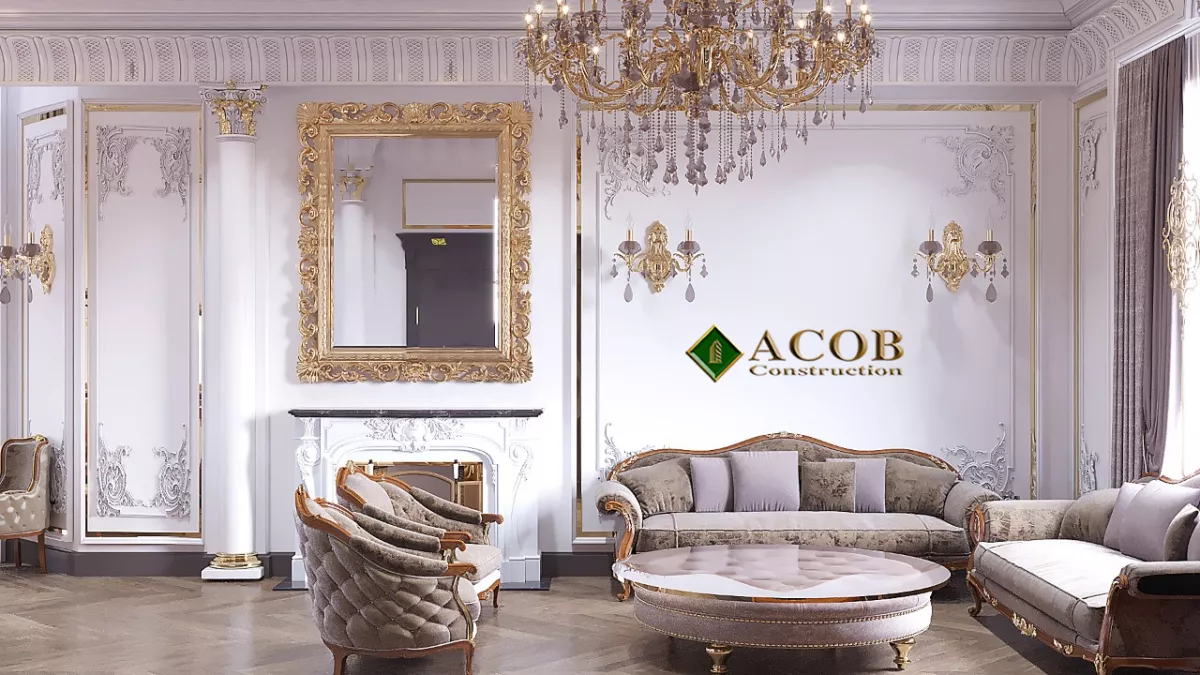 Badamdar (320 m²) villanın interyer dizaynı. Neoklassika