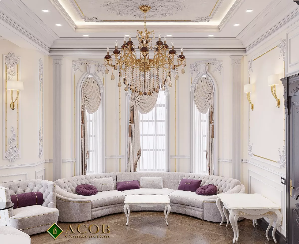 Badamdar (320 m²) villanın interyer dizaynı. Neoklassika