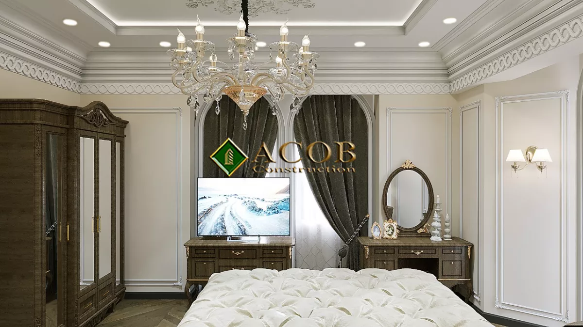 Badamdar (320 m²) villanın interyer dizaynı. Neoklassika