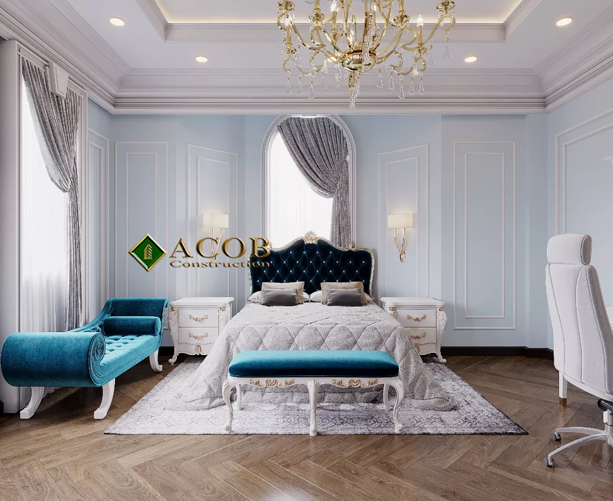 Badamdar (320 m²) villanın interyer dizaynı. Neoklassika