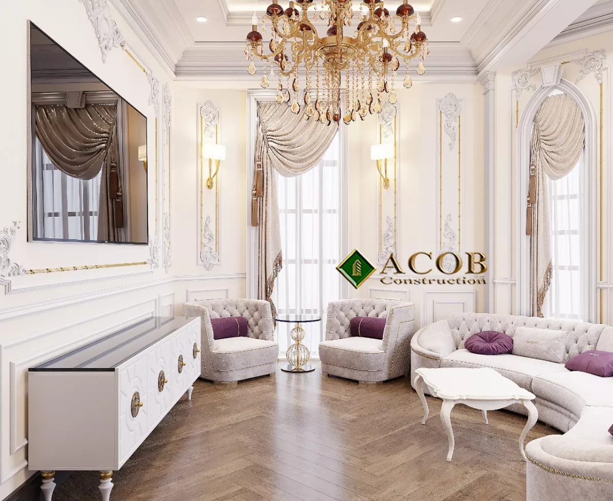 Badamdar (320 m²) villanın interyer dizaynı. Neoklassika