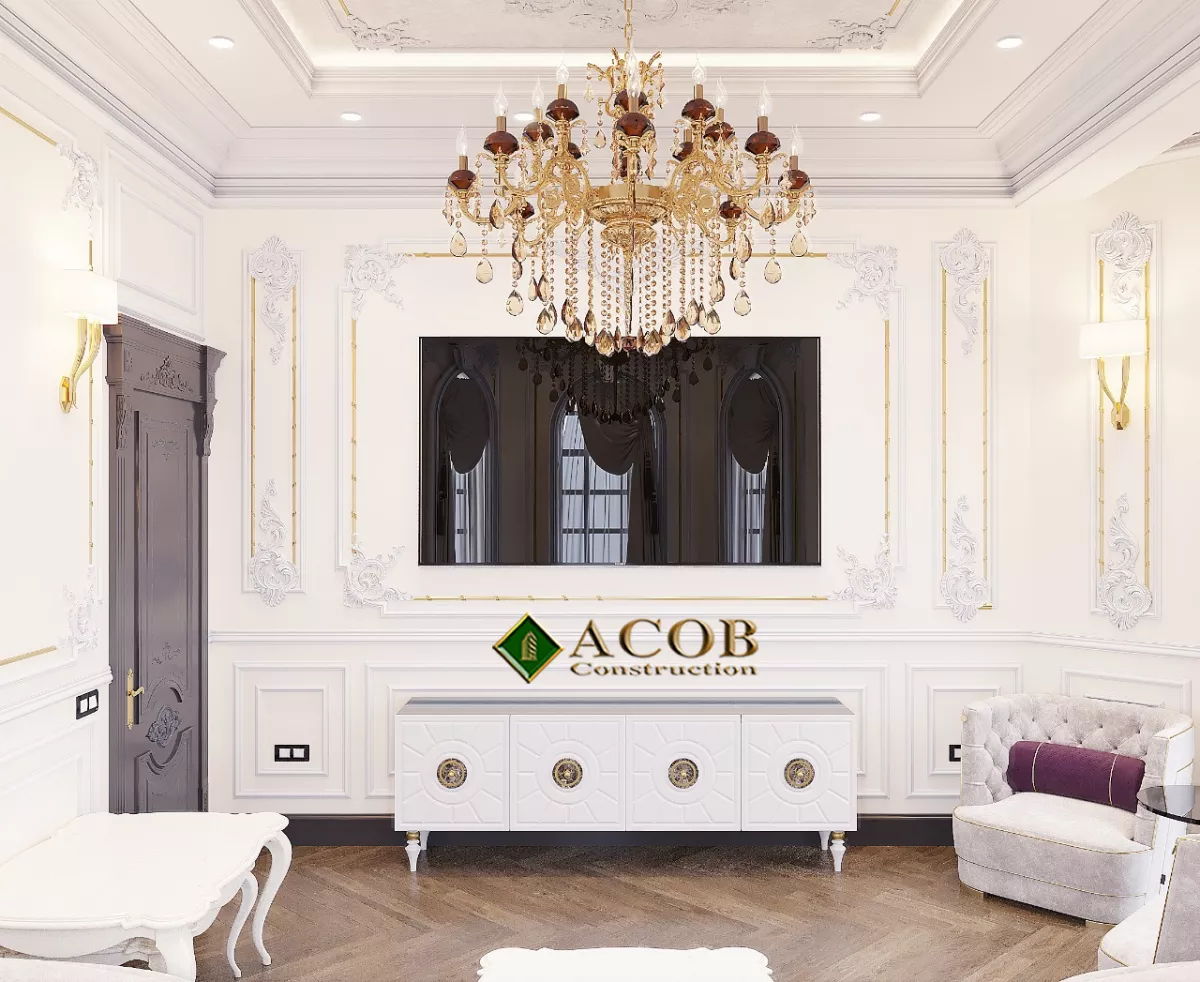 Badamdar (320 m²) villanın interyer dizaynı. Neoklassika