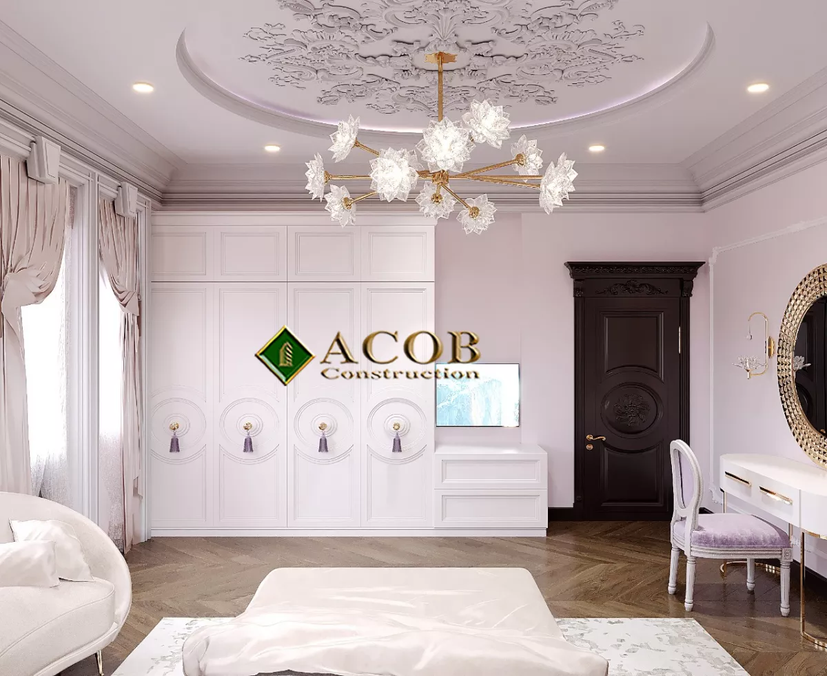 Badamdar (320 m²) villanın interyer dizaynı. Neoklassika