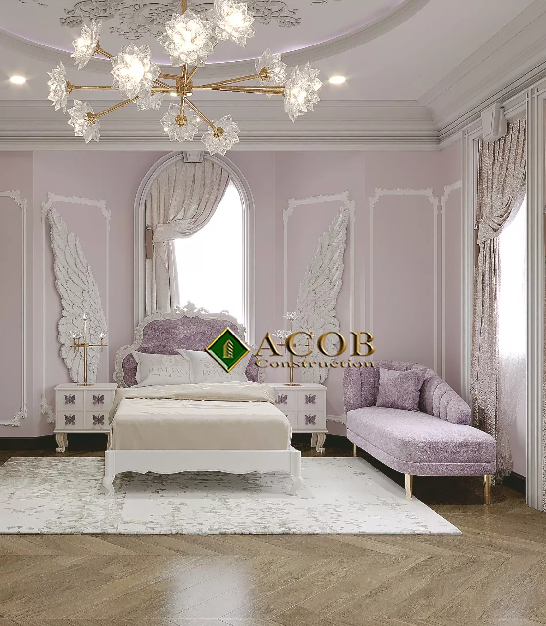 Badamdar (320 m²) villanın interyer dizaynı. Neoklassika