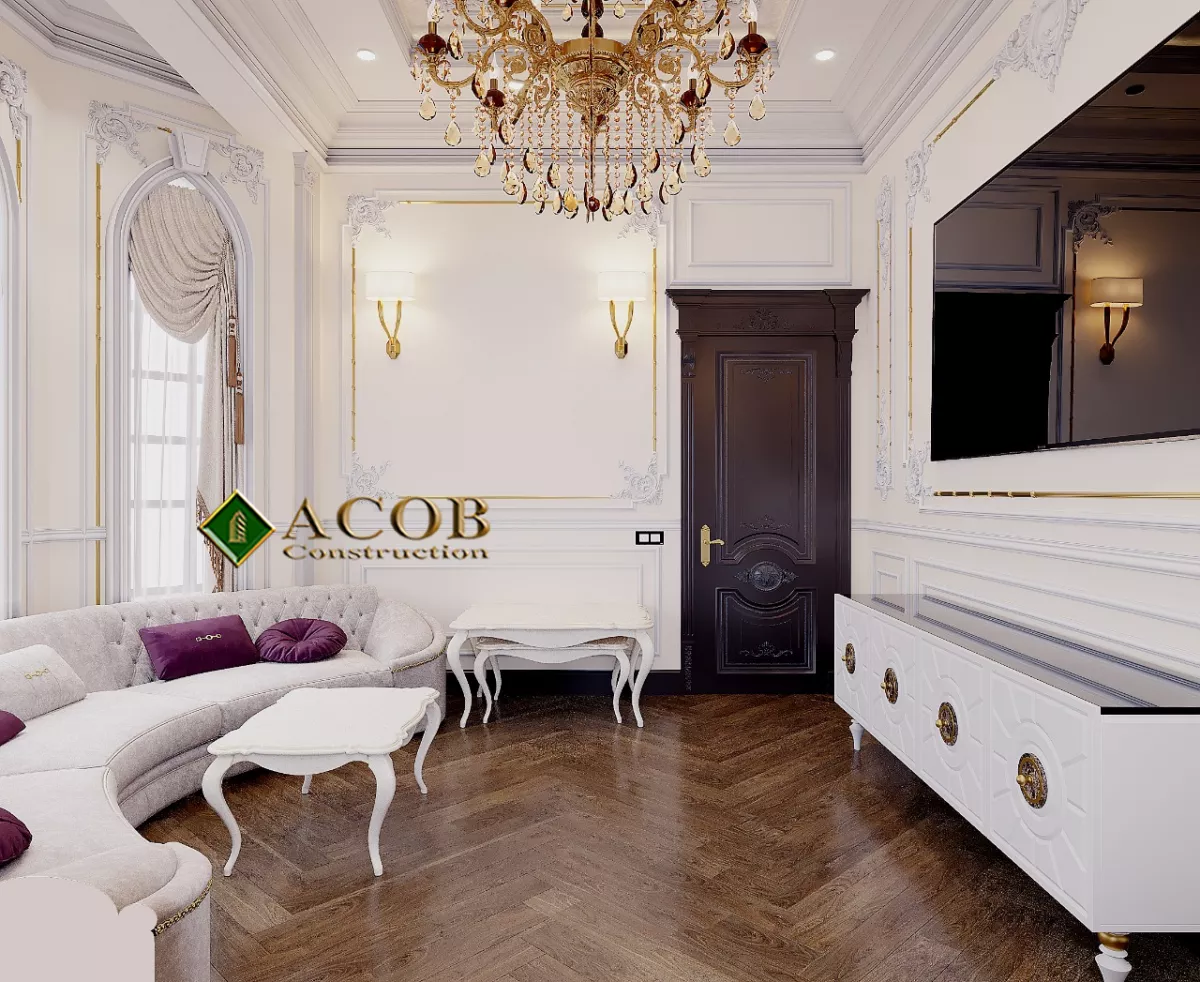 Badamdar (320 m²) villanın interyer dizaynı. Neoklassika