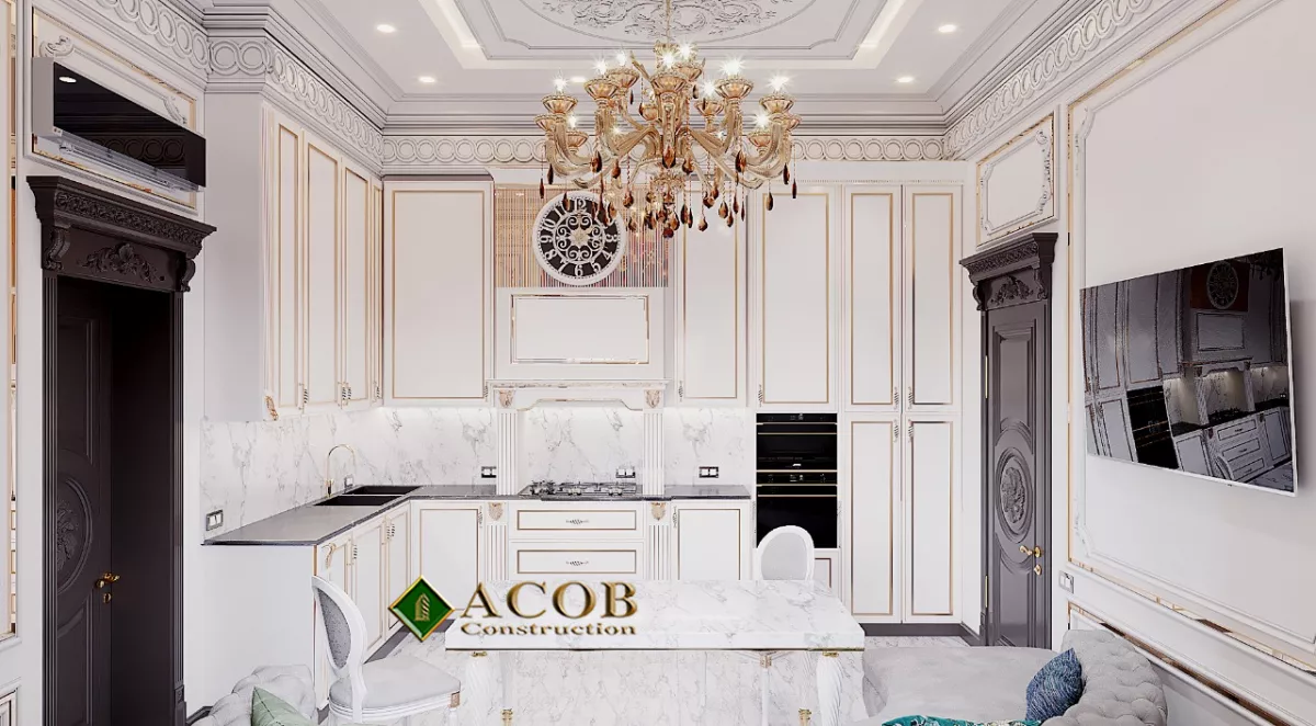 Badamdar (320 m²) villanın interyer dizaynı. Neoklassika